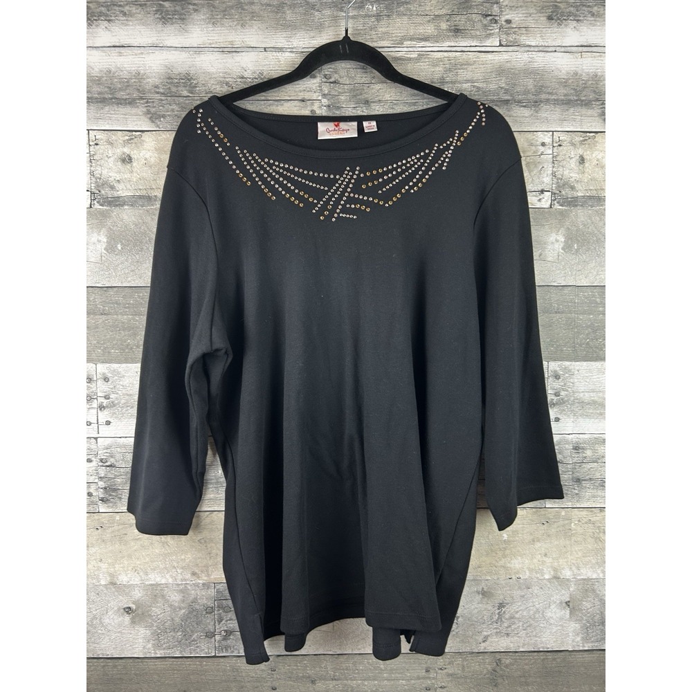 Quacker Factory 1X Black 3/4 Sleeve Blouse